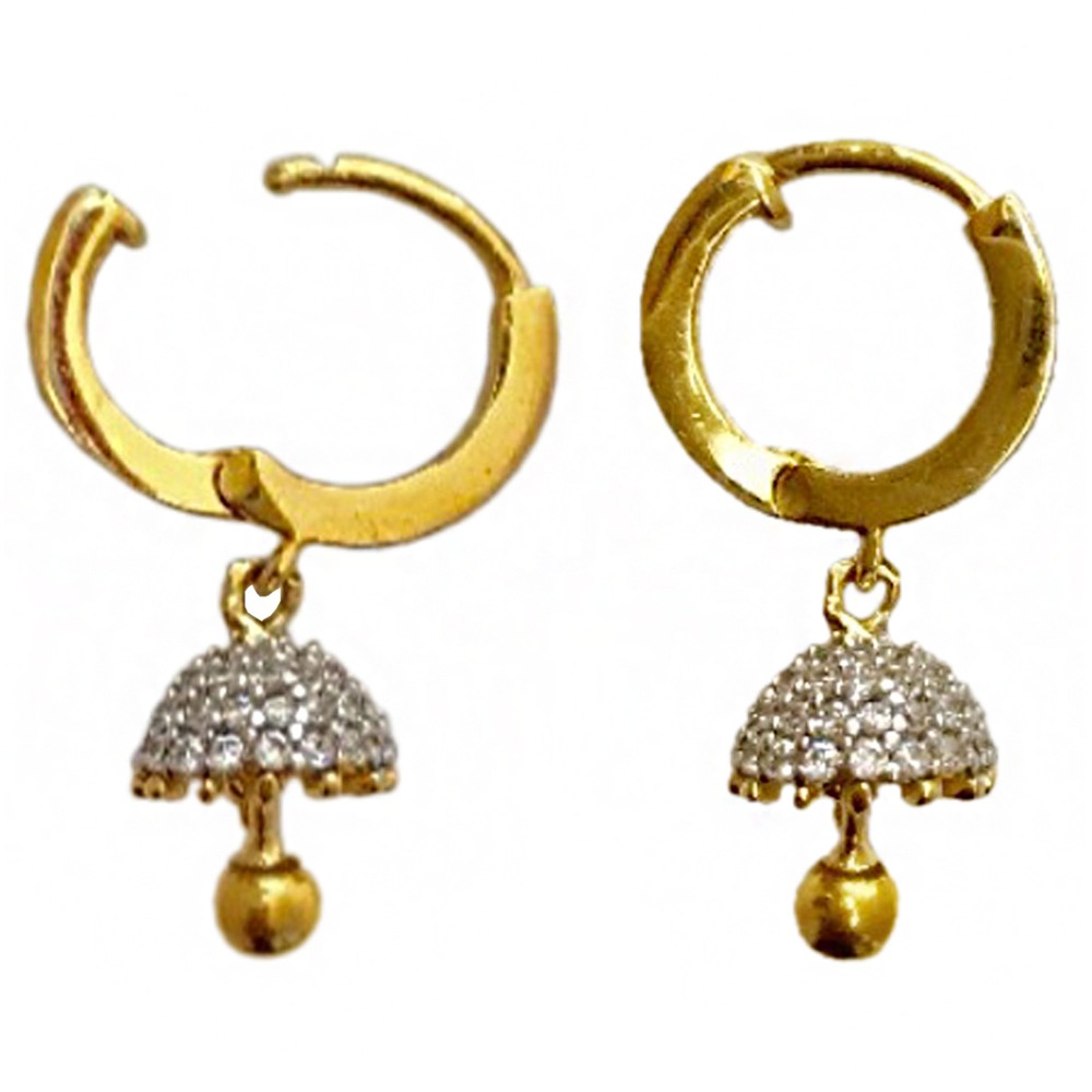 22kt yellow solid gold wedding wear CZ huggie hoop earrings