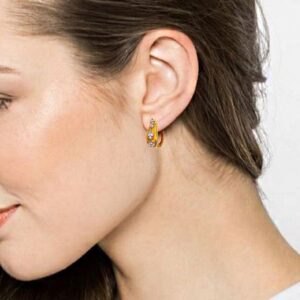 18kt yellow solid gold cubic zirconia huggie hoop women's earrings
