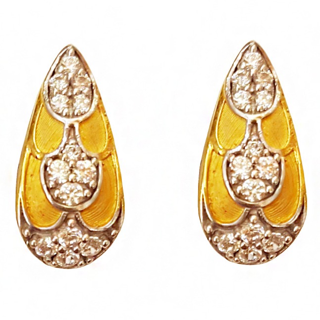 18kt yellow solid gold cubic zirconia huggie hoop women's earrings