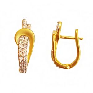 22 k yellow solid gold cubic zirconia huggie hoop women earrings