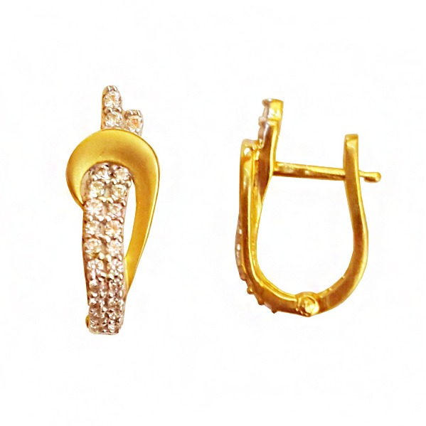 22 k yellow solid gold cubic zirconia huggie hoop women earrings - Image 3