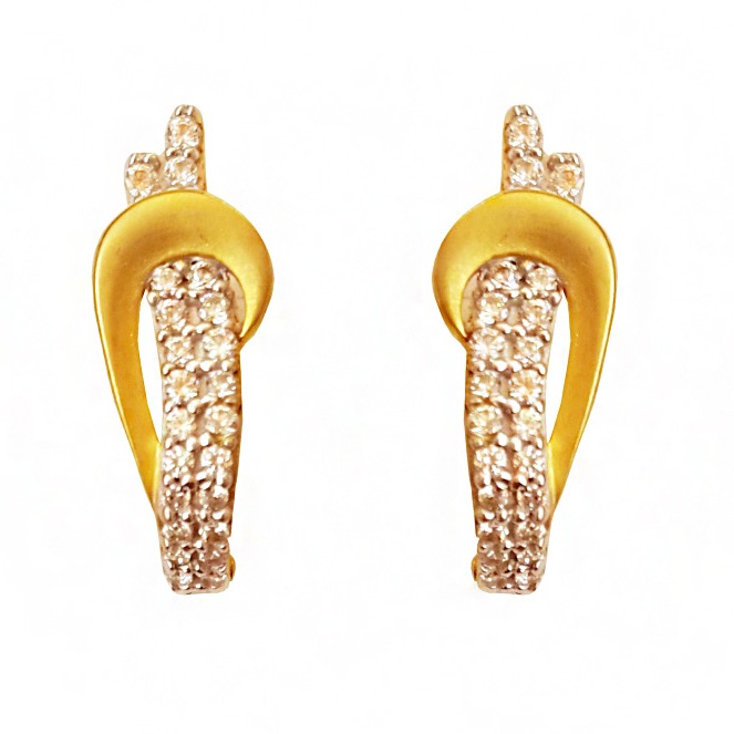 22 k yellow solid gold cubic zirconia huggie hoop women earrings