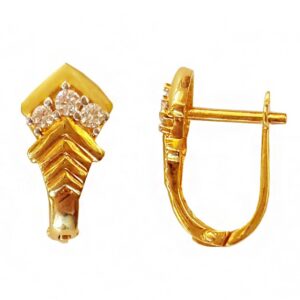 22 k yellow solid gold cubic zirconia  huggie hoop women earrings