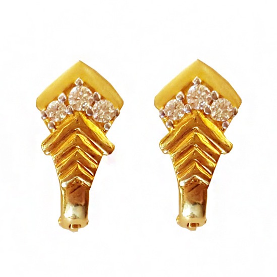 22 k yellow solid gold cubic zirconia  huggie hoop women earrings