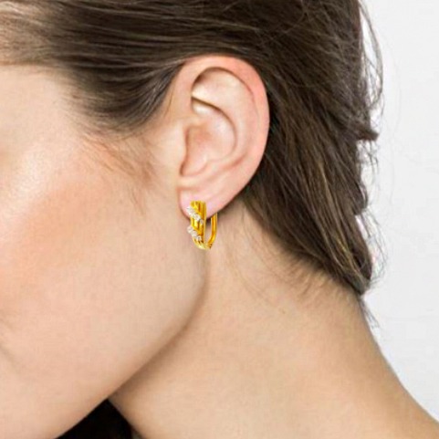 22 kt yellow solid gold zircon huggie hoop women stunning earrings - Image 4