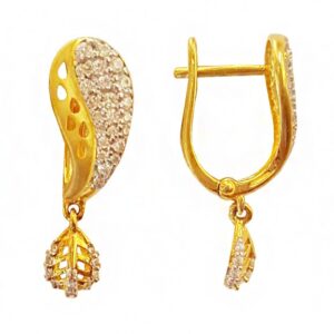 22 kt yellow solid gold cZ huggie hoop handmade women's earrings