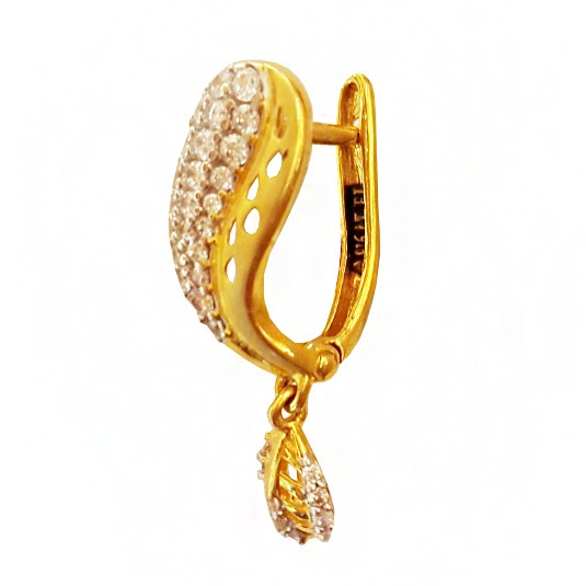22 kt yellow solid gold cZ huggie hoop handmade women's earrings - Image 2