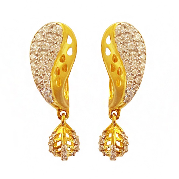 22 kt yellow solid gold cZ huggie hoop handmade women's earrings