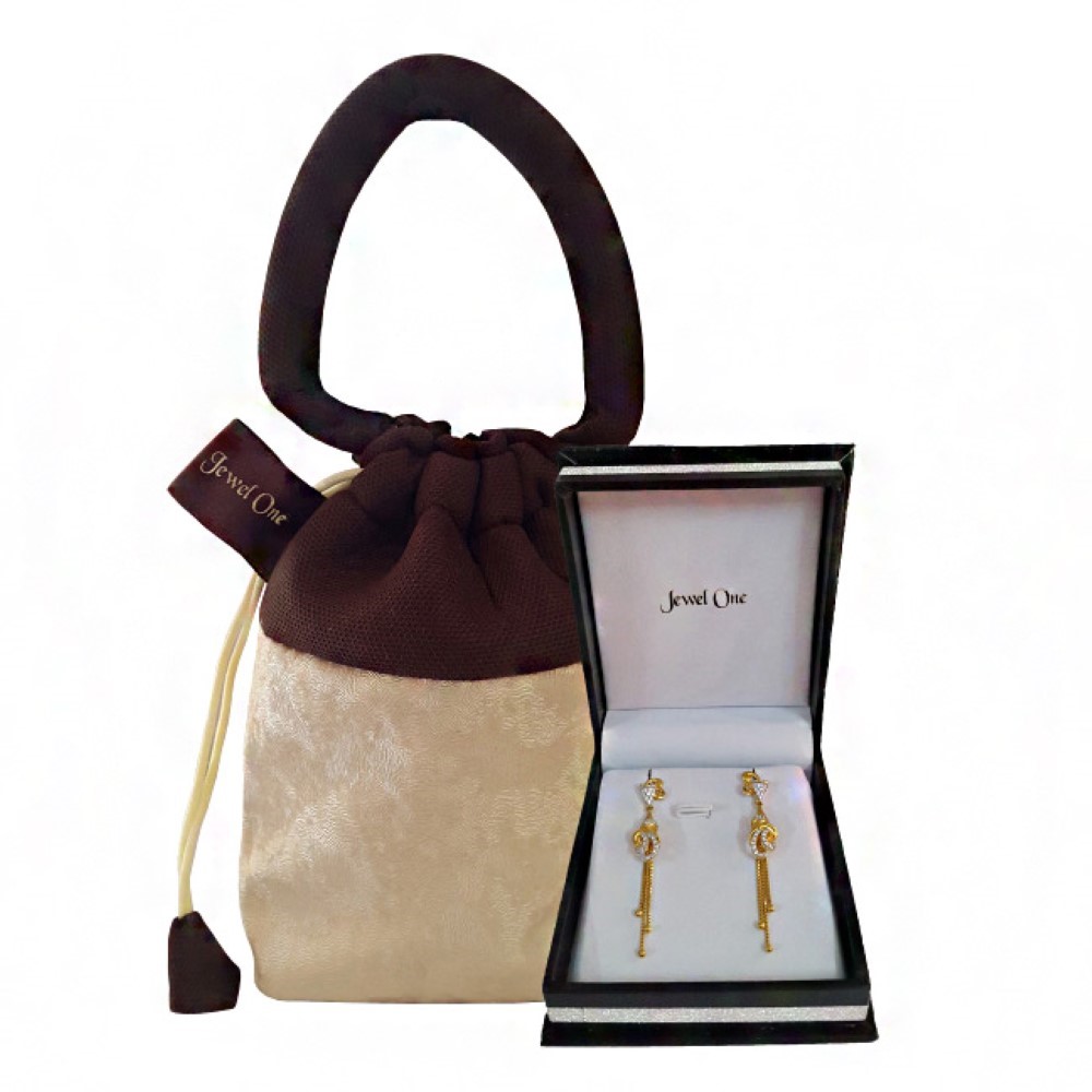 18Kt Solid Yellow Gold Cubic Zircon Party Wear Dangle Drop Earrings Fine Jewelry - Image 4