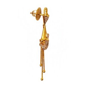 18Kt Solid Yellow Gold Cubic Zircon Party Wear Dangle Drop Earrings Fine Jewelry