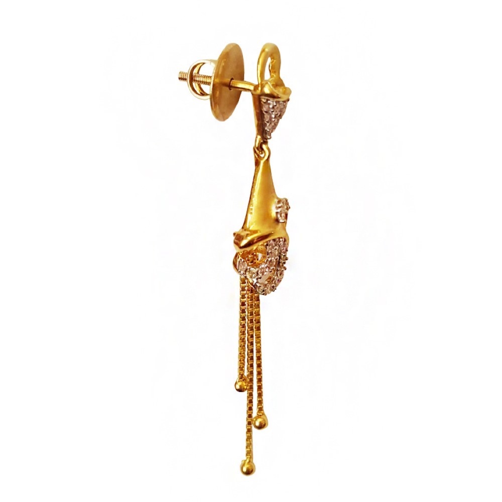 18Kt Solid Yellow Gold Cubic Zircon Party Wear Dangle Drop Earrings Fine Jewelry - Image 2