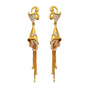 18Kt Solid Yellow Gold Cubic Zircon Party Wear Dangle Drop Earrings Fine Jewelry