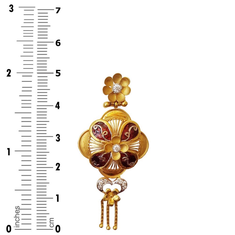 18Kt Solid Yellow Gold Cubic Zirconia Wedding Wear Antique Dangle Drop Earring - Image 5