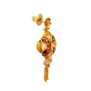 18Kt Solid Yellow Gold Cubic Zirconia Wedding Wear Antique Dangle Drop Earring