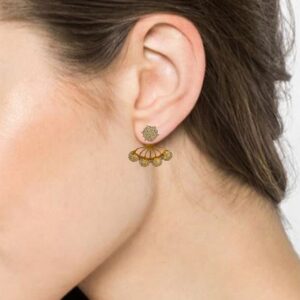 18Kt Solid Yellow Gold Party Wear Wedding Wear Dangle Drop Earrings Screw Back