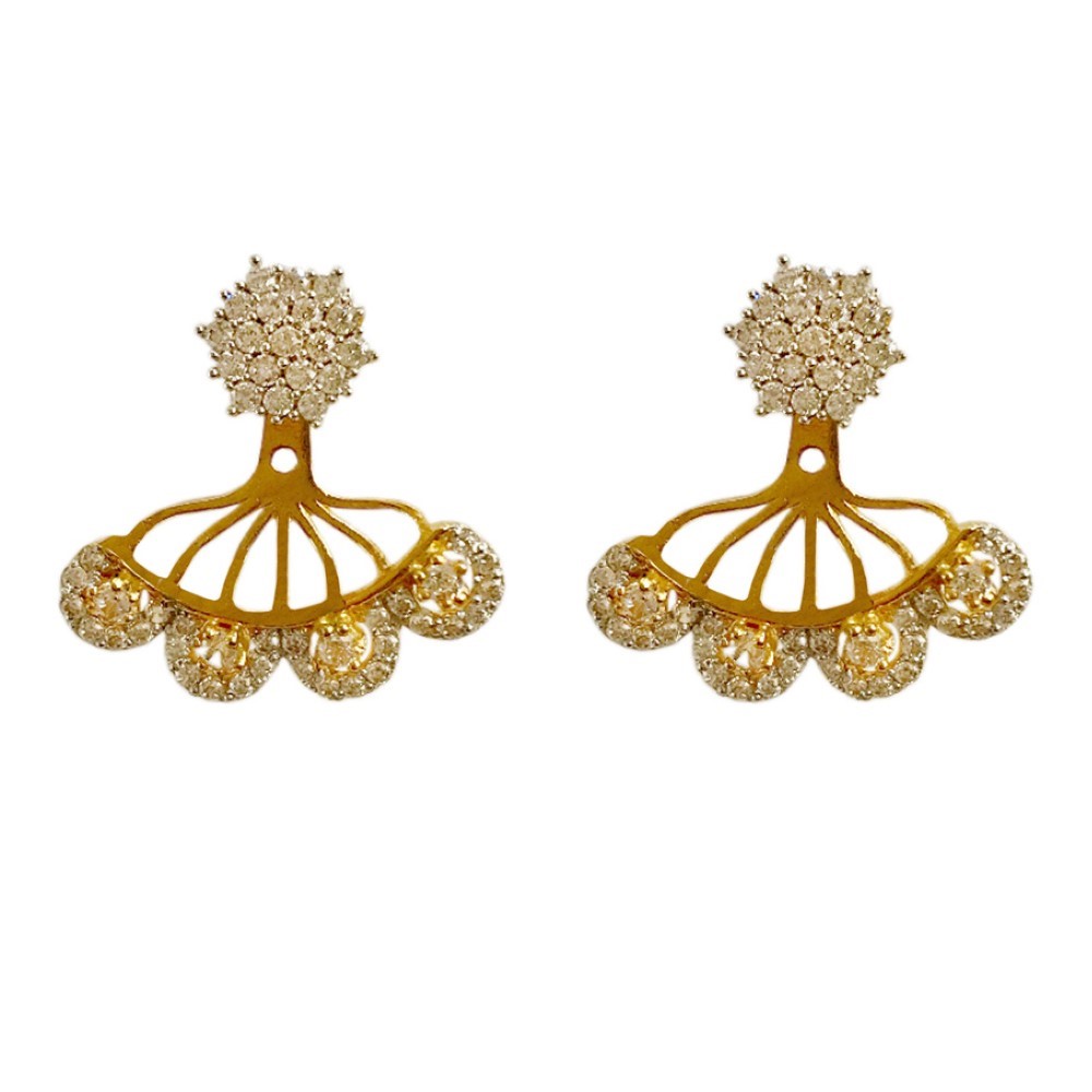 18Kt Solid Yellow Gold Party Wear Wedding Wear Dangle Drop Earrings Screw Back