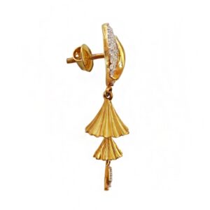 22Kt Solid Yellow Gold Cubic Zircon Long Dangle Drop Women Earrings Fine Jewelry