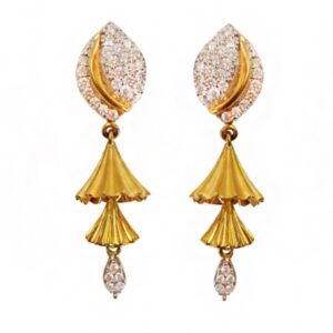 22Kt Solid Yellow Gold Cubic Zircon Long Dangle Drop Women Earrings Fine Jewelry