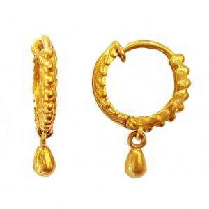 New 22Kt Yellow Solid Gold Drop Round Huggie Hoop Women'S Earrings Fine Jewelry