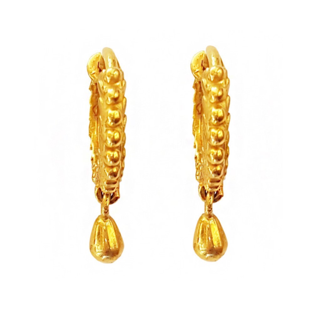 New 22Kt Yellow Solid Gold Drop Round Huggie Hoop Women'S Earrings Fine Jewelry