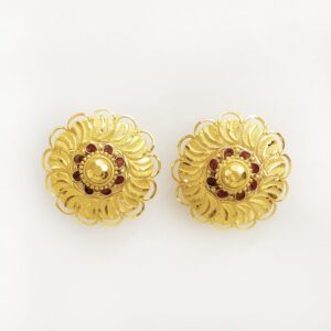 18 Kt Stamped Real Solid Yellow Gold Stud Earring Round Floral Screw Back 5 Gms