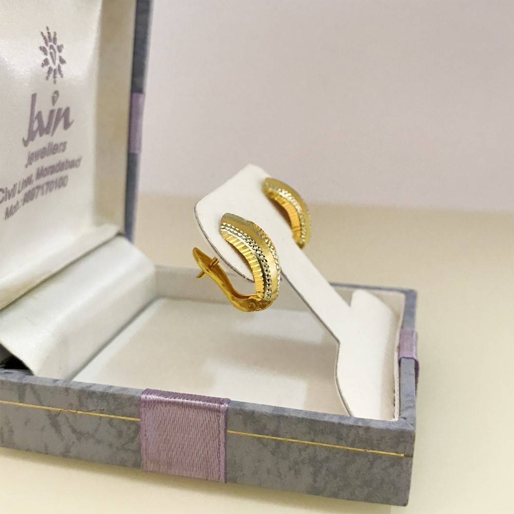 18 Kt Real Solid Yellow Solid Gold Two Tone Huggie Hoop Earrings 2.780 Grams - Image 5