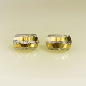 18 Kt Real Solid Yellow Solid Gold Two Tone Huggie Hoop Earrings 2.780 Grams