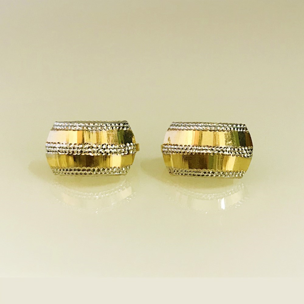 18 Kt Real Solid Yellow Solid Gold Two Tone Huggie Hoop Earrings 2.780 Grams - Image 3