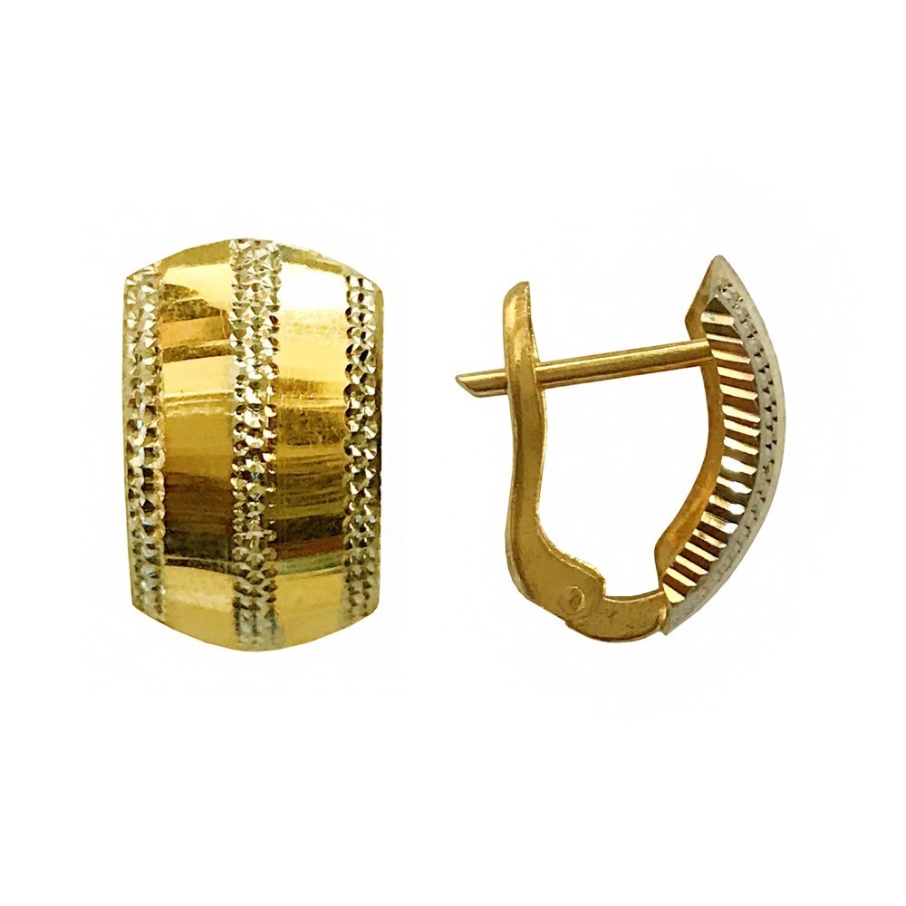 18 Kt Real Solid Yellow Solid Gold Two Tone Huggie Hoop Earrings 2.780 Grams - Image 2