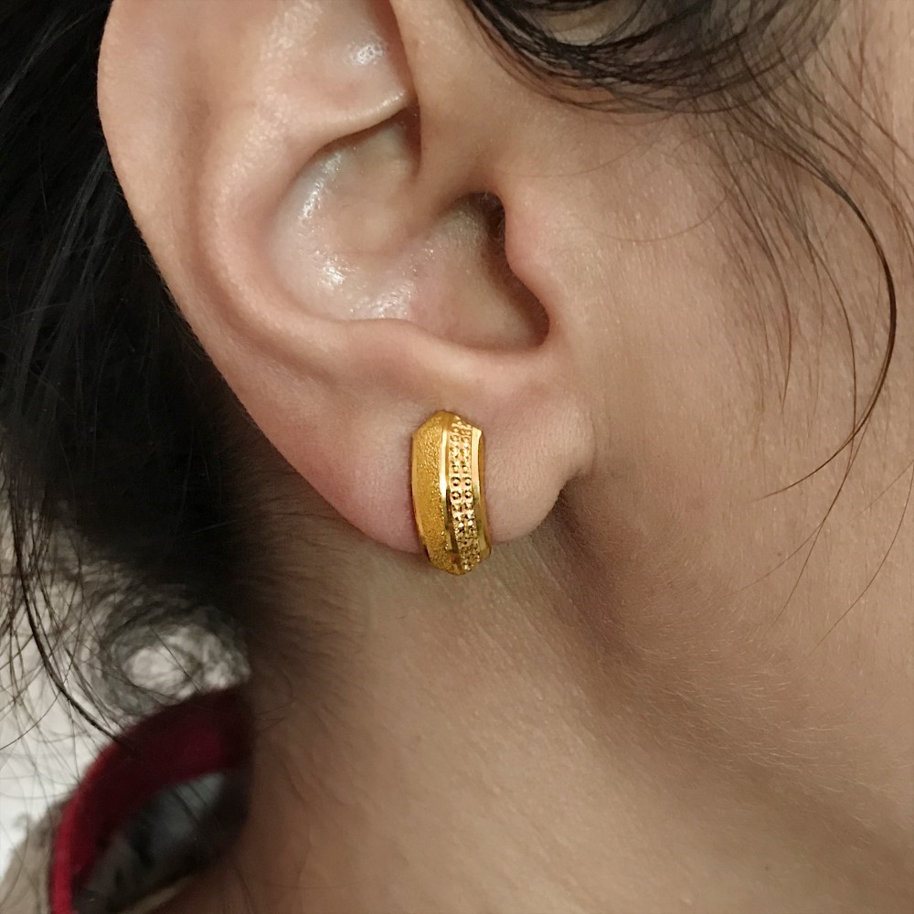 Fine Jewelry 18 Kt Real Solid Yellow Solid Gold Huggie Hoop Earrings 3.360 Grams