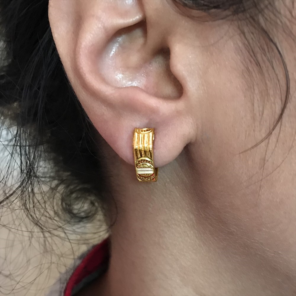 Fine Jewelry 18 Kt Real Solid Yellow Solid Gold Huggie Hoop Earrings 2.910 Grams