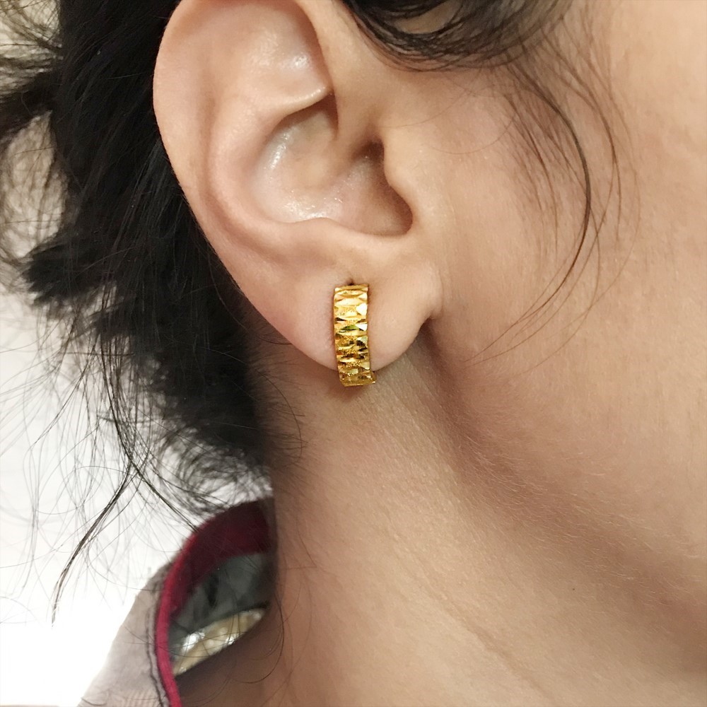 Fine Jewelry 18 Kt Real Solid Yellow Solid Gold Huggie Hoop Earrings 2.900 Grams