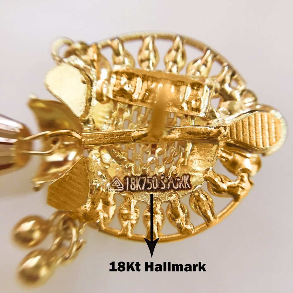 18 Kt Stamped Real Solid Yellow Gold Vintage Dangle Drop Earrings 6.590 Grams - Image 5