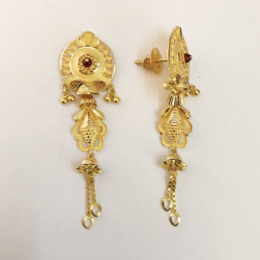 18 Kt Stamped Real Solid Yellow Gold Vintage Dangle Drop Earrings 6.590 Grams - Image 3