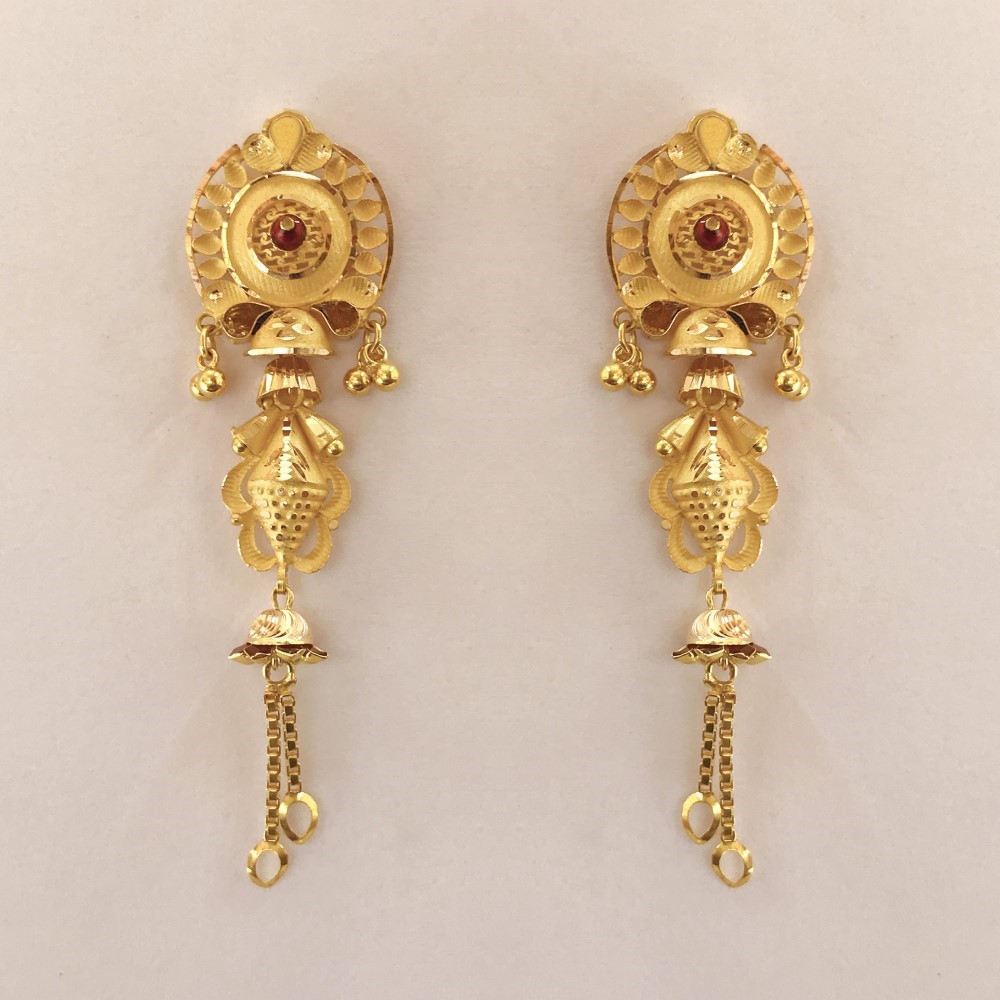 18 Kt Stamped Real Solid Yellow Gold Vintage Dangle Drop Earrings 6.590 Grams - Image 2
