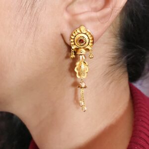 18 Kt Stamped Real Solid Yellow Gold Vintage Dangle Drop Earrings 6.590 Grams
