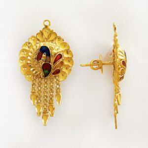 18 Kt Stamped Real Solid Yellow Gold Peacock Screw Dangle Drop Earrings 6.600 Gm