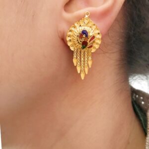 18 Kt Stamped Real Solid Yellow Gold Peacock Screw Dangle Drop Earrings 6.600 Gm
