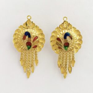 18 Kt Stamped Real Solid Yellow Gold Peacock Screw Dangle Drop Earrings 6.600 Gm