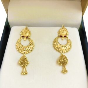18 Kt Stamped Real Solid Yellow Gold Unique Long Dangle Drop Earrings 6.500 Gms