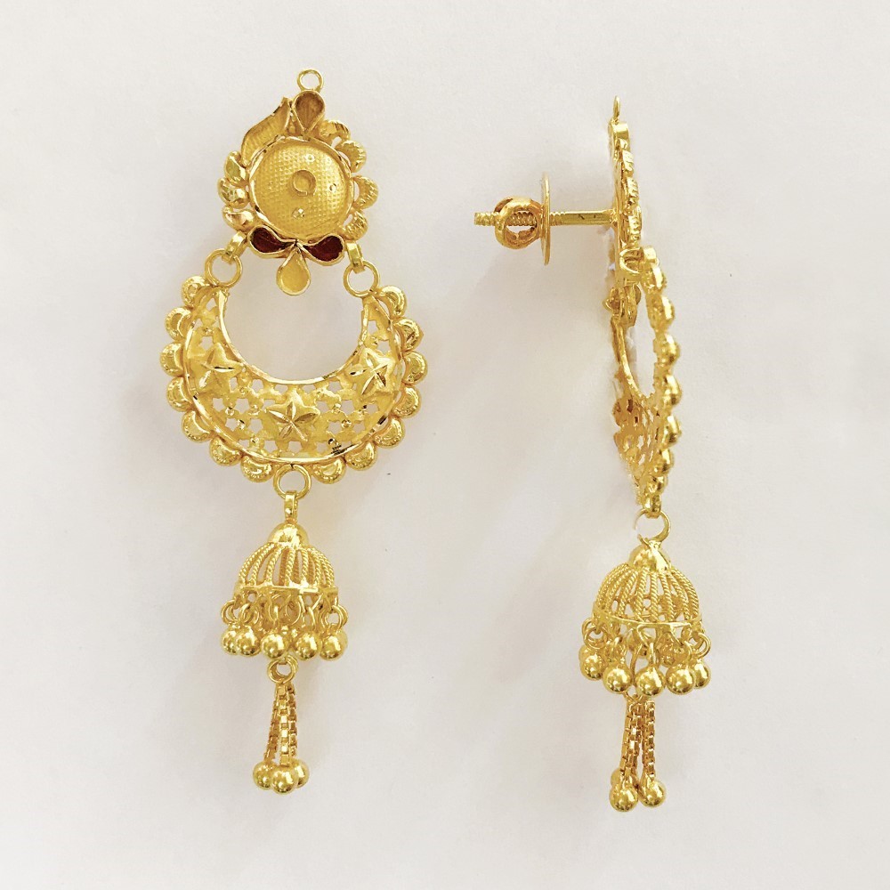 18 Kt Stamped Real Solid Yellow Gold Unique Long Dangle Drop Earrings 6.500 Gms - Image 3