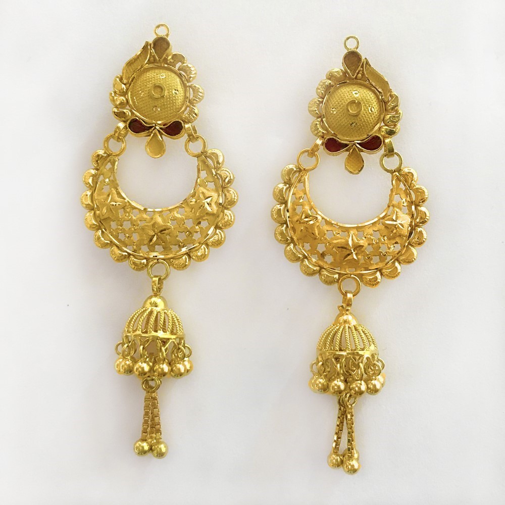 18 Kt Stamped Real Solid Yellow Gold Unique Long Dangle Drop Earrings 6.500 Gms