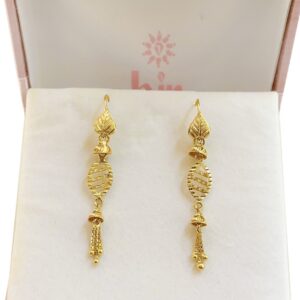 18 Kt Stamped Real Solid Yellow Gold Dainty Hook Long Dangle Drop Earrings 2.66g
