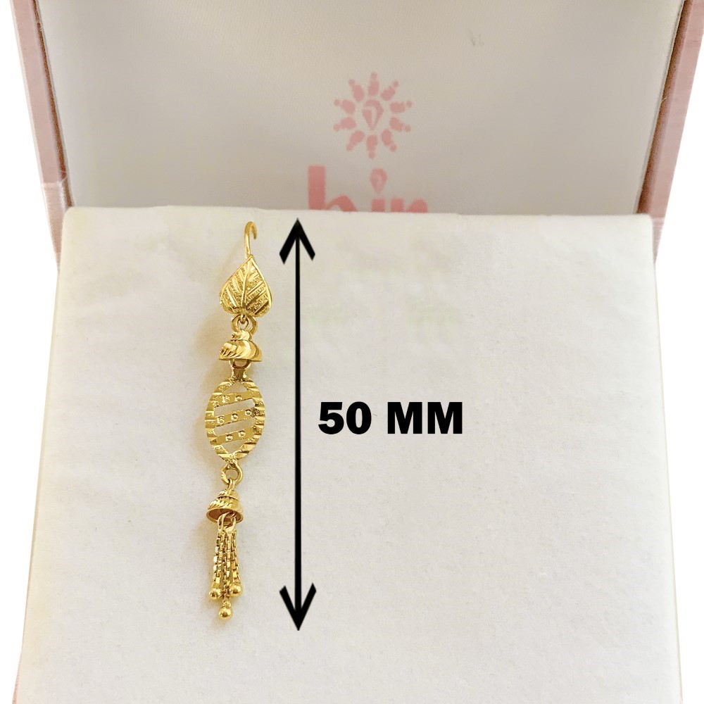 18 Kt Stamped Real Solid Yellow Gold Dainty Hook Long Dangle Drop Earrings 2.66g - Image 3