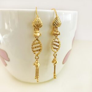 18 Kt Stamped Real Solid Yellow Gold Dainty Hook Long Dangle Drop Earrings 2.66g