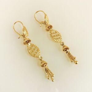 18 Kt Stamped Real Solid Yellow Gold Dainty Hook Long Dangle Drop Earrings 2.66g