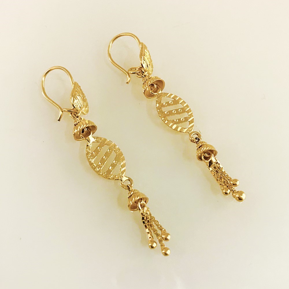 18 Kt Stamped Real Solid Yellow Gold Dainty Hook Long Dangle Drop Earrings 2.66g