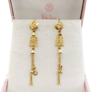 18 Kt Stamped Real Solid Yellow Gold Dainty Hook Long Dangle Drop Earrings 3.76g