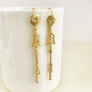 18 Kt Stamped Real Solid Yellow Gold Dainty Hook Long Dangle Drop Earrings 3.76g