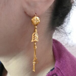 18 Kt Stamped Real Solid Yellow Gold Dainty Hook Long Dangle Drop Earrings 3.76g